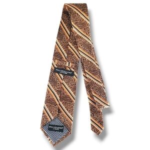 Pronto Uomo 100% silk brown and gold paisley necktie with diagonal stripes